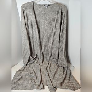 Plus Size Gray Long Cardigan With Pockets